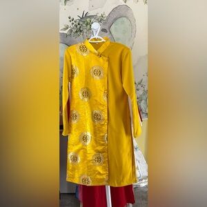 ao dai gam cach Tan Nam, Vietnamese Men’ contemporary long dress top l xl yellow